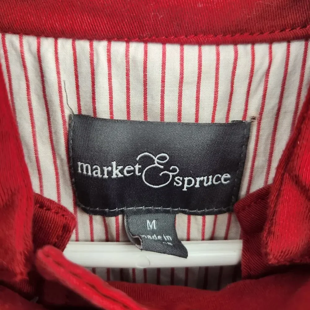 Market & Spruce Jacket Red Hood Stand Collar Zip Snap Long Sleeve Pockets Size M - Picture 3 of 6